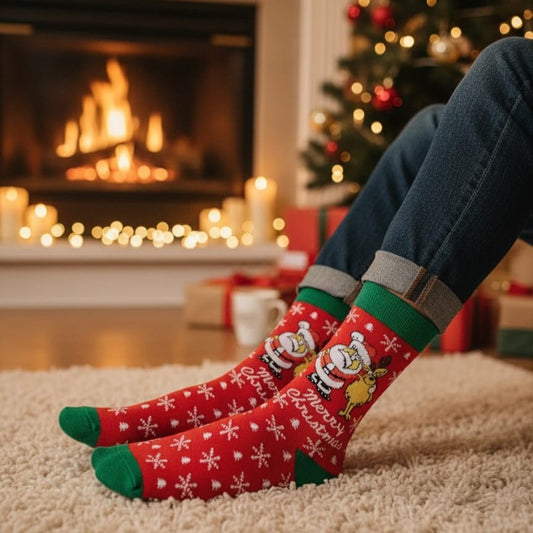 Santa and Rudolph Christmas Socks
