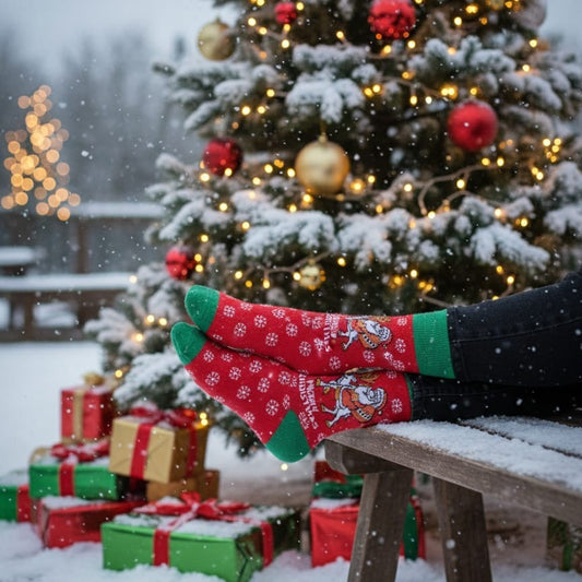 Santa on Rudolph - Red Christmas Socks