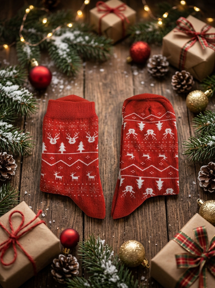 Red Reindeer Christmas Crew Socks