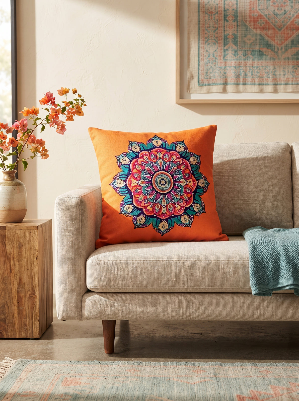 Vibrant Mandala Floral Cushion Cover