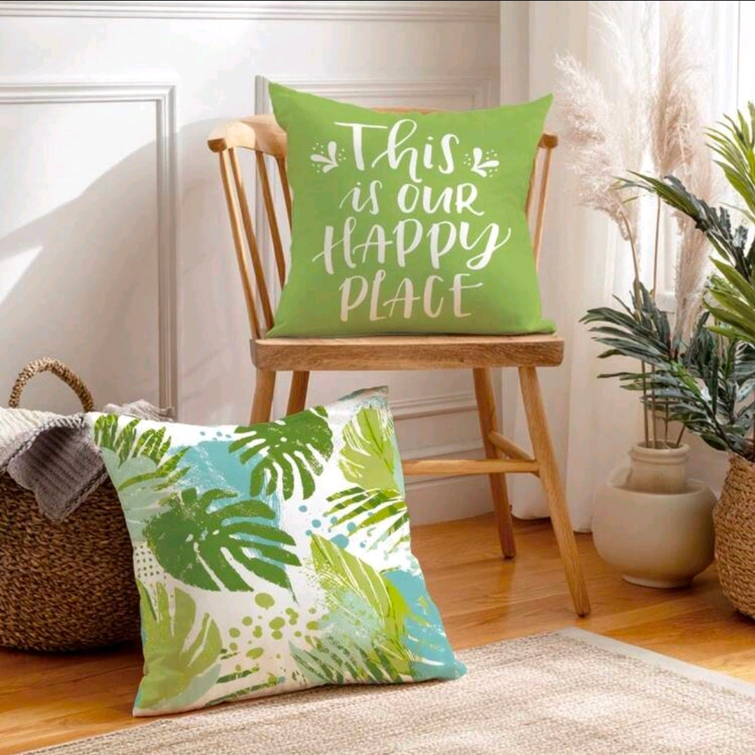 Green Typographic & Tropical Cushion Covers