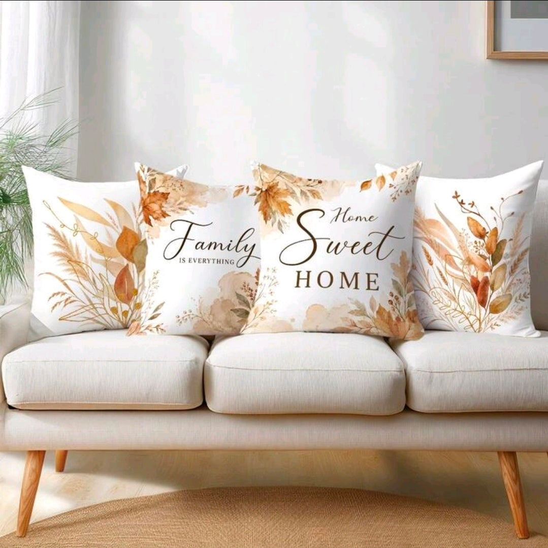Autumn Botanical & Typographic Cushion Covers