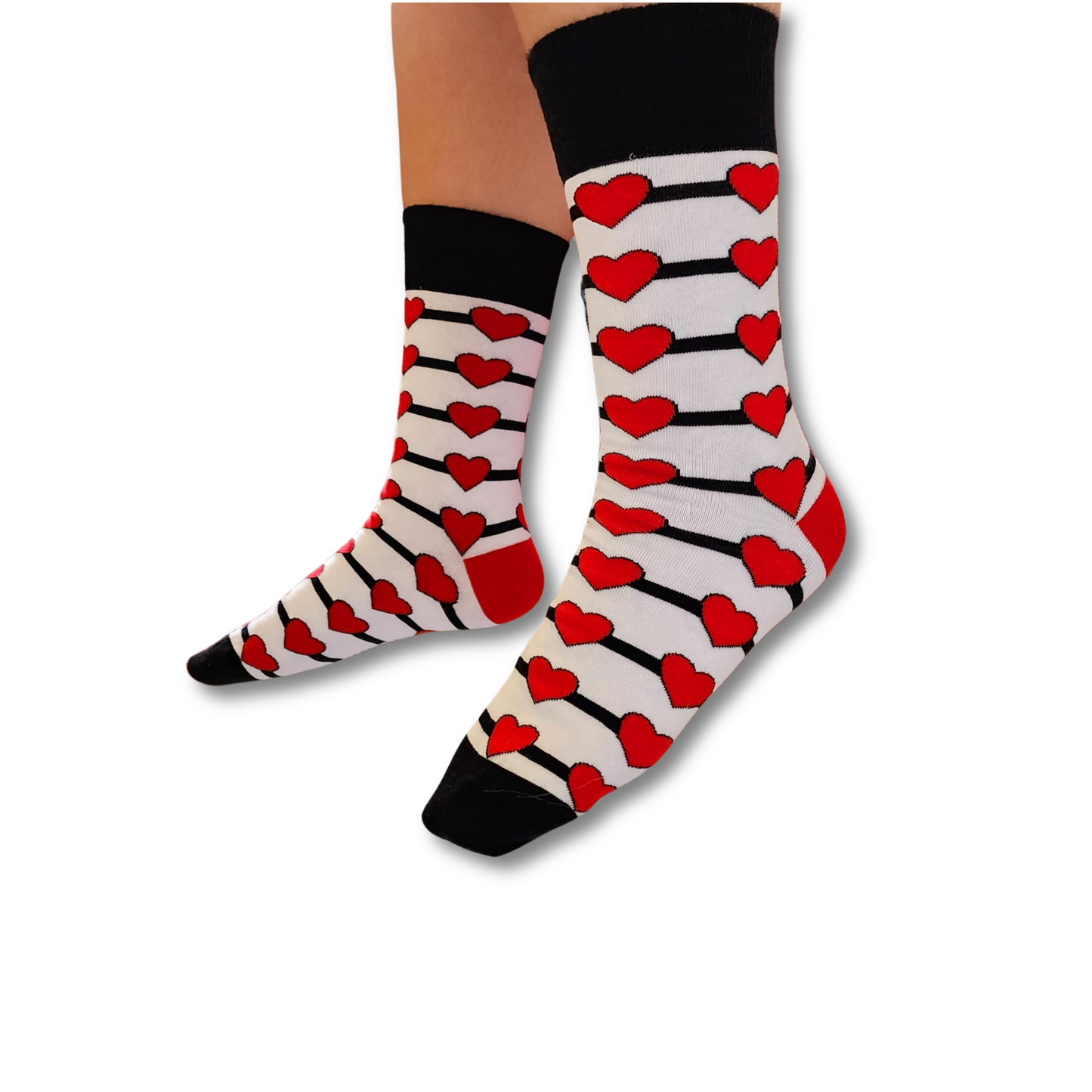 Red Hearts With Black Lines Socks