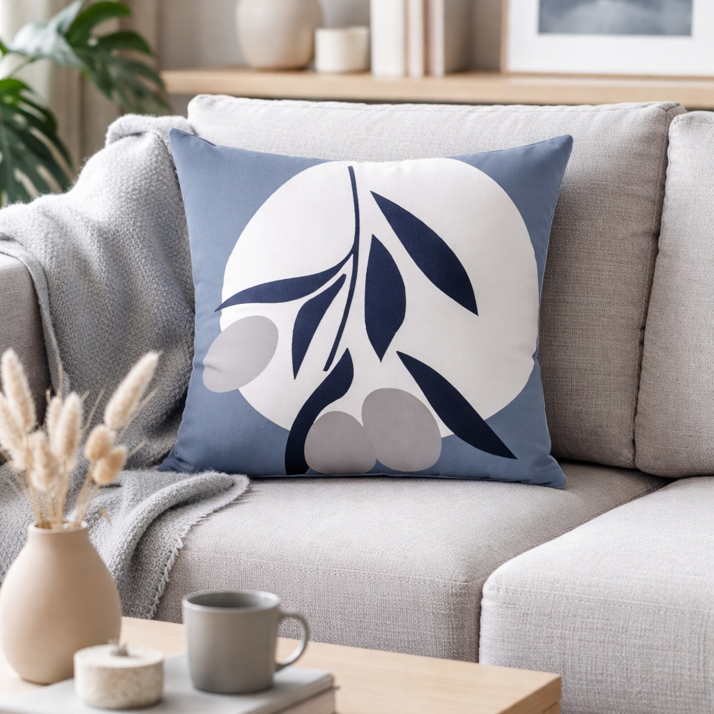 Abstract Blue-Gray Leaf Cushion Cover