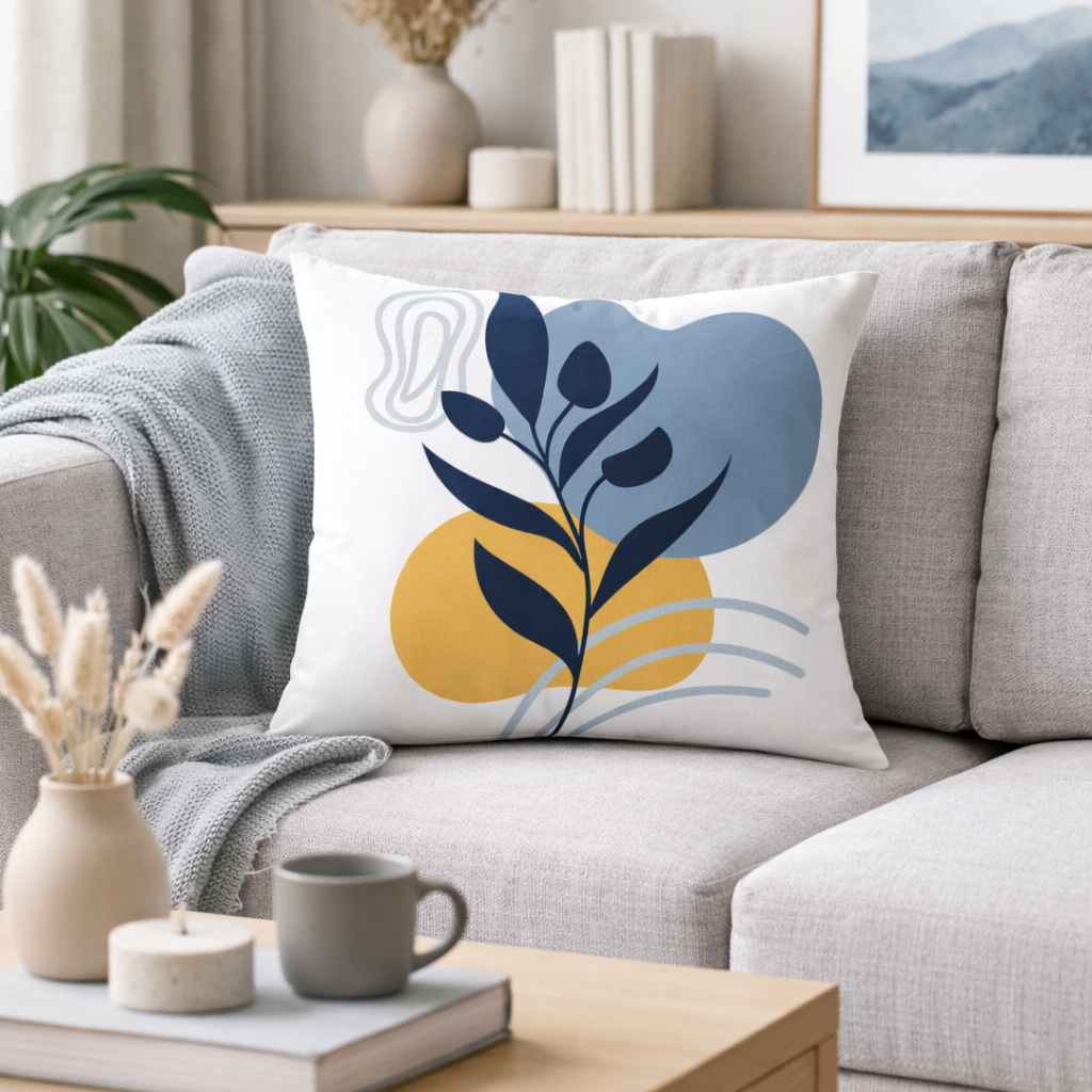 Abstract Blue-Gray Leaf Cushion Cover