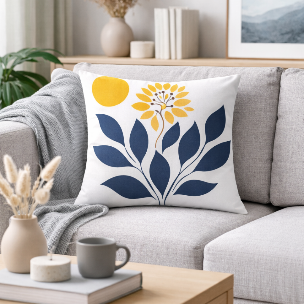 Abstract Blue-Gray Leaf Cushion Cover
