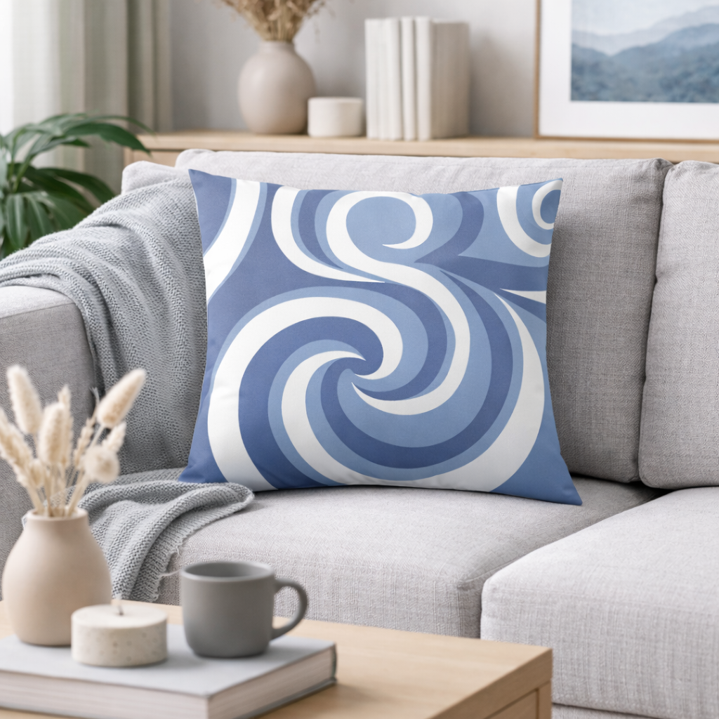 Abstract Blue-Gray Leaf Cushion Cover