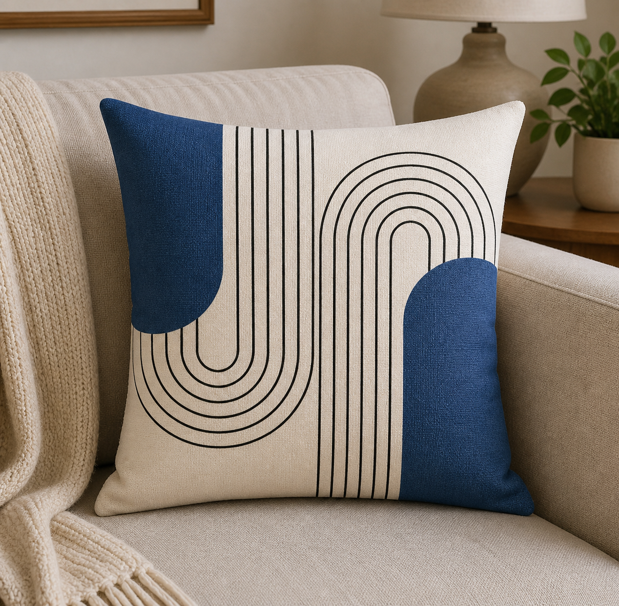 Modern Blue & Beige Decorative Cushion Cover