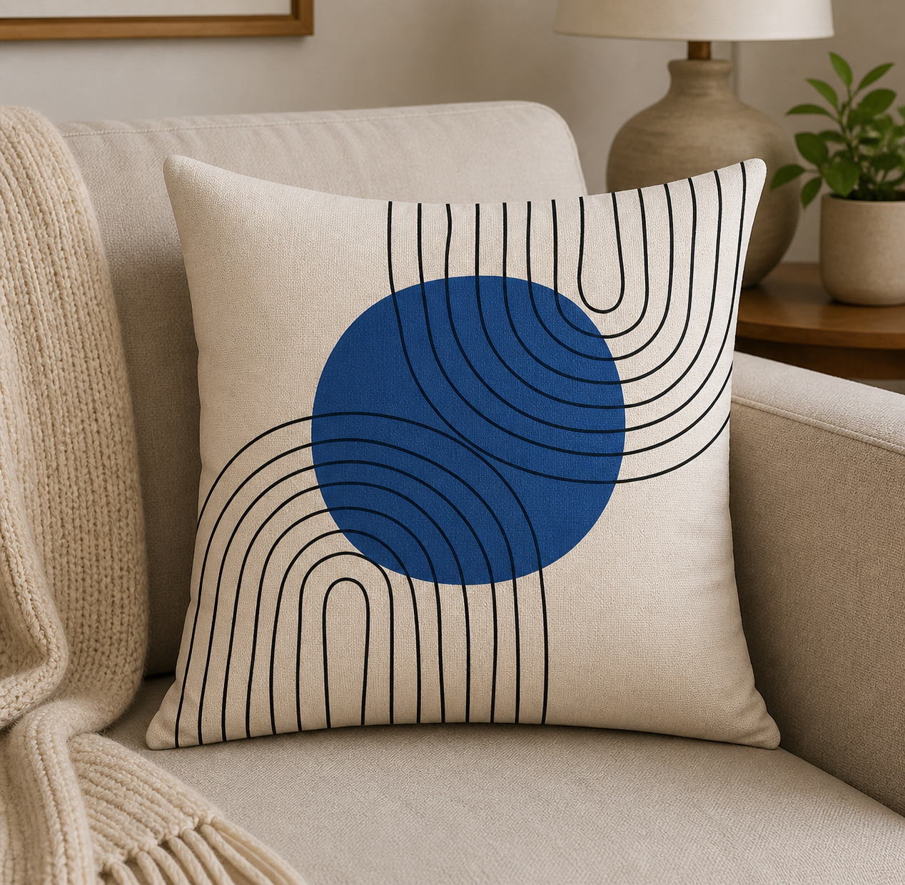 Modern Blue & Beige Decorative Cushion Cover