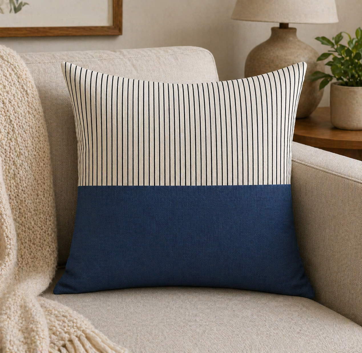 Modern Blue & Beige Decorative Cushion Cover