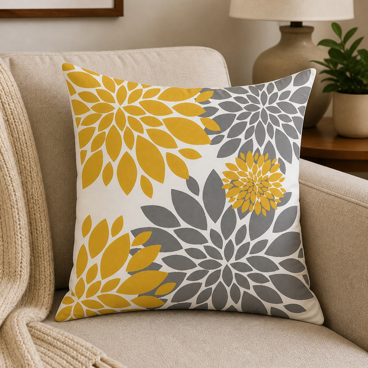 Mustard Yellow Floral Decorative Cushion Cover