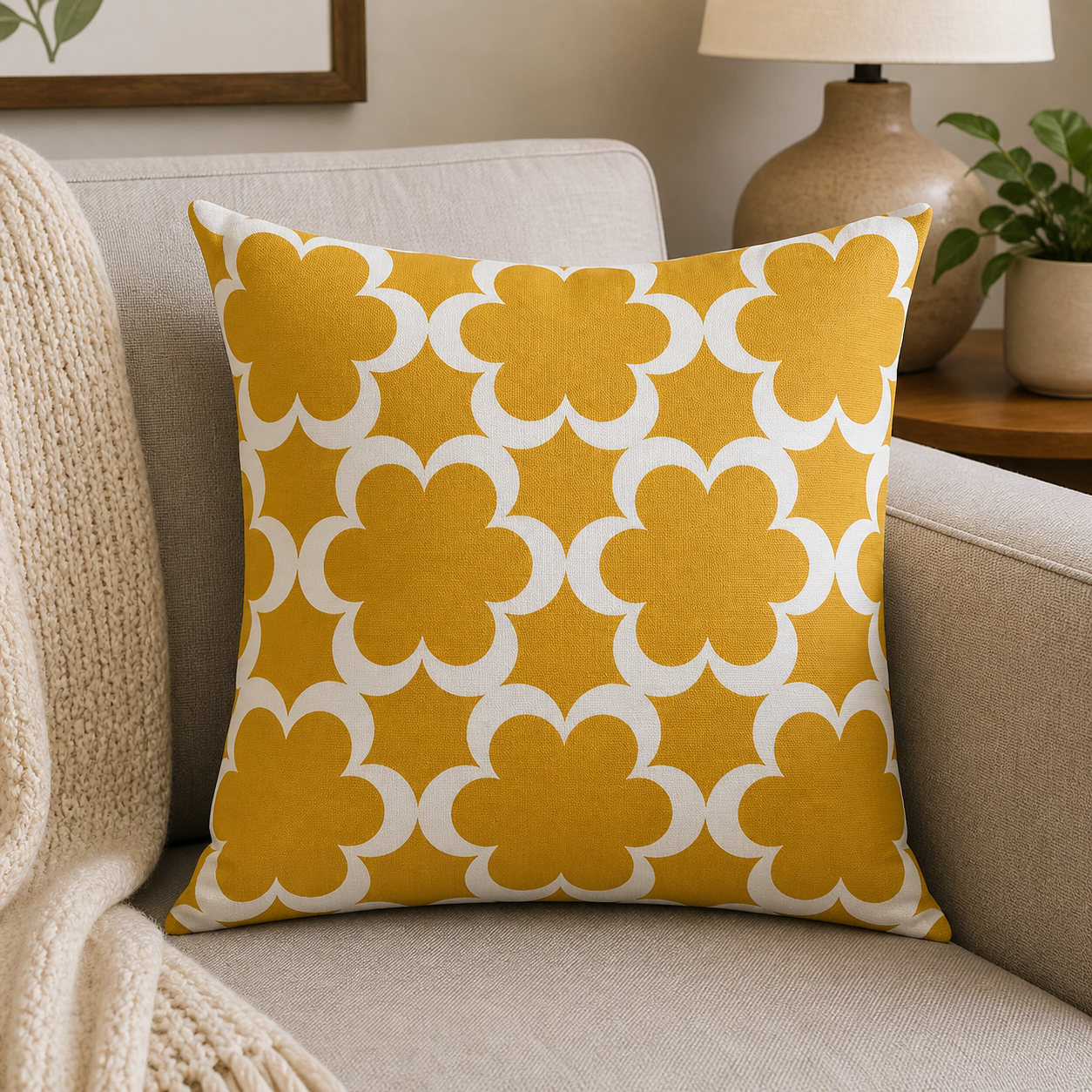 Mustard Yellow Floral Decorative Cushion Cover