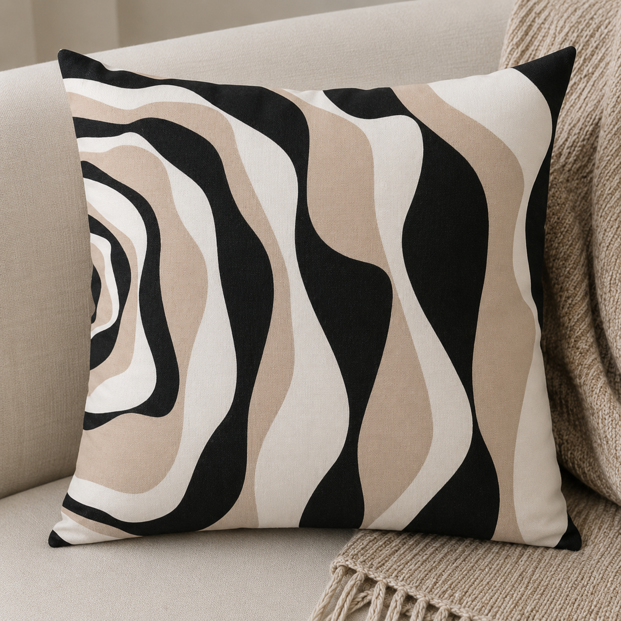 Modern Abstract Black Beige Cushion Covers Set