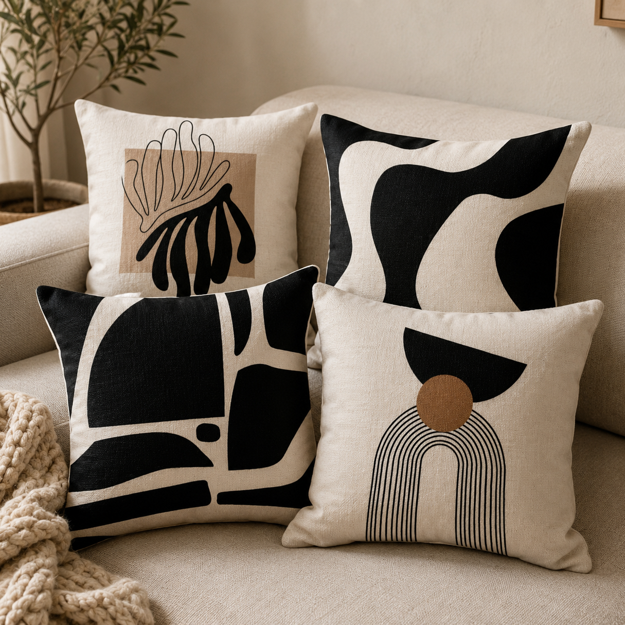Minimalist Beige & Black Pillow Covers