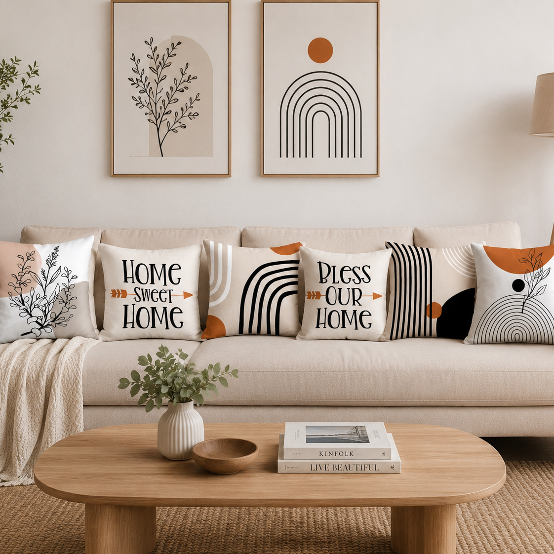 Beige Abstract Geometric Throw Pillow Covers