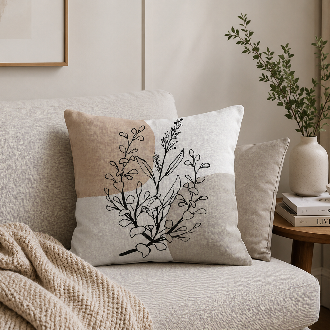 Beige Abstract Geometric Throw Pillow Covers