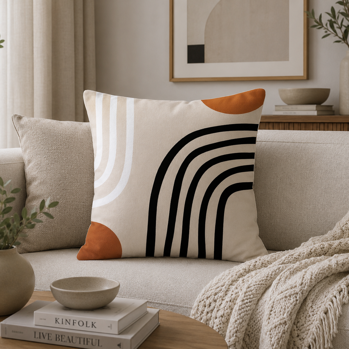 Beige Abstract Geometric Throw Pillow Covers