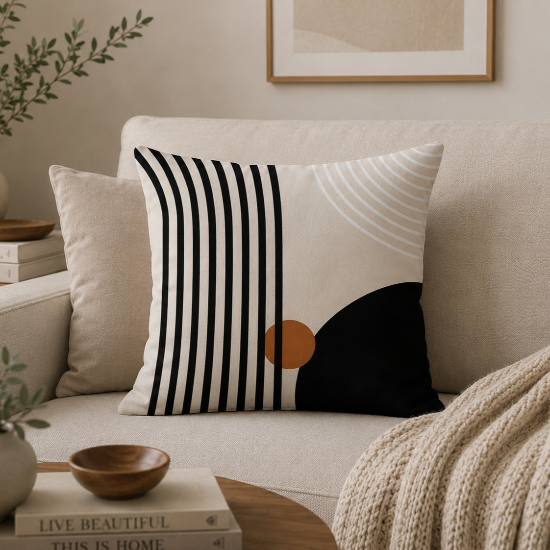 Beige Abstract Geometric Throw Pillow Covers