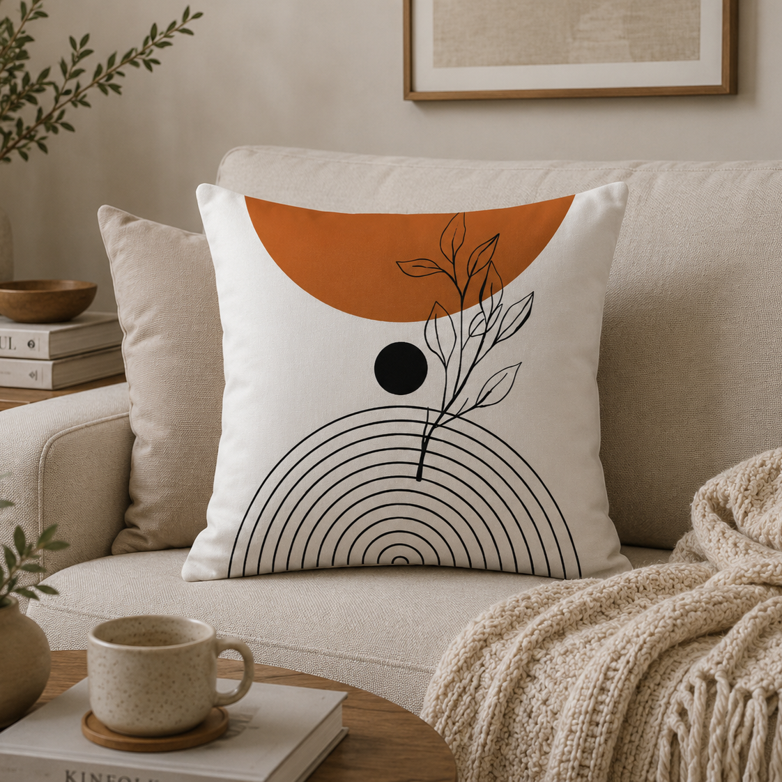 Beige Abstract Geometric Throw Pillow Covers