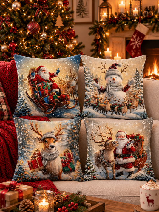Christmas Santa, Snowman & Reindeer Cushion Covers