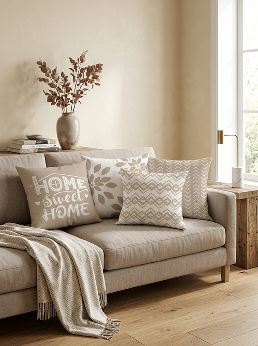 Neutral Geometric & Typographic Cushion Covers