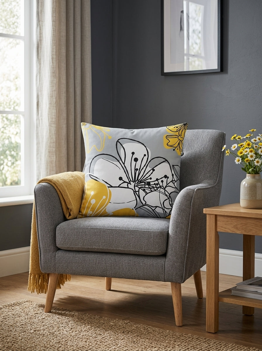 Yellow Floral & Typographic Cushion Covers