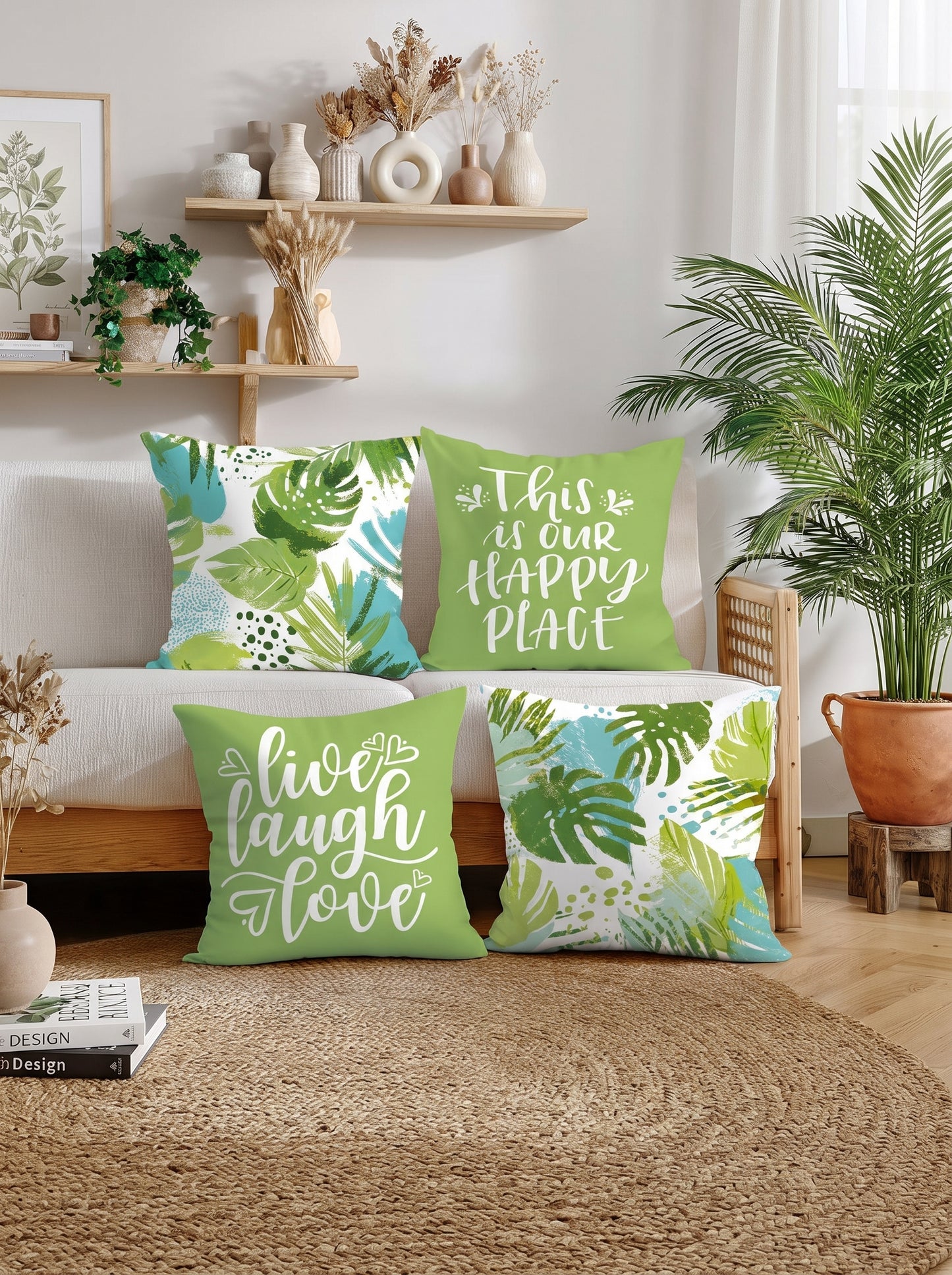 Green Typographic & Tropical Cushion Covers