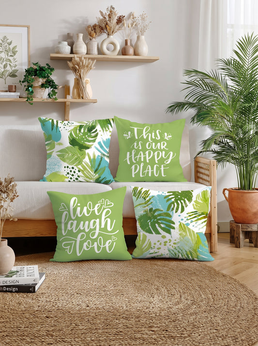 Green Typographic & Tropical Cushion Covers