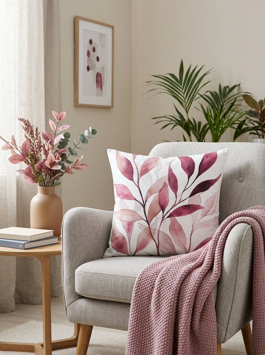 Burgundy Watercolour Botanical Cushion Covers