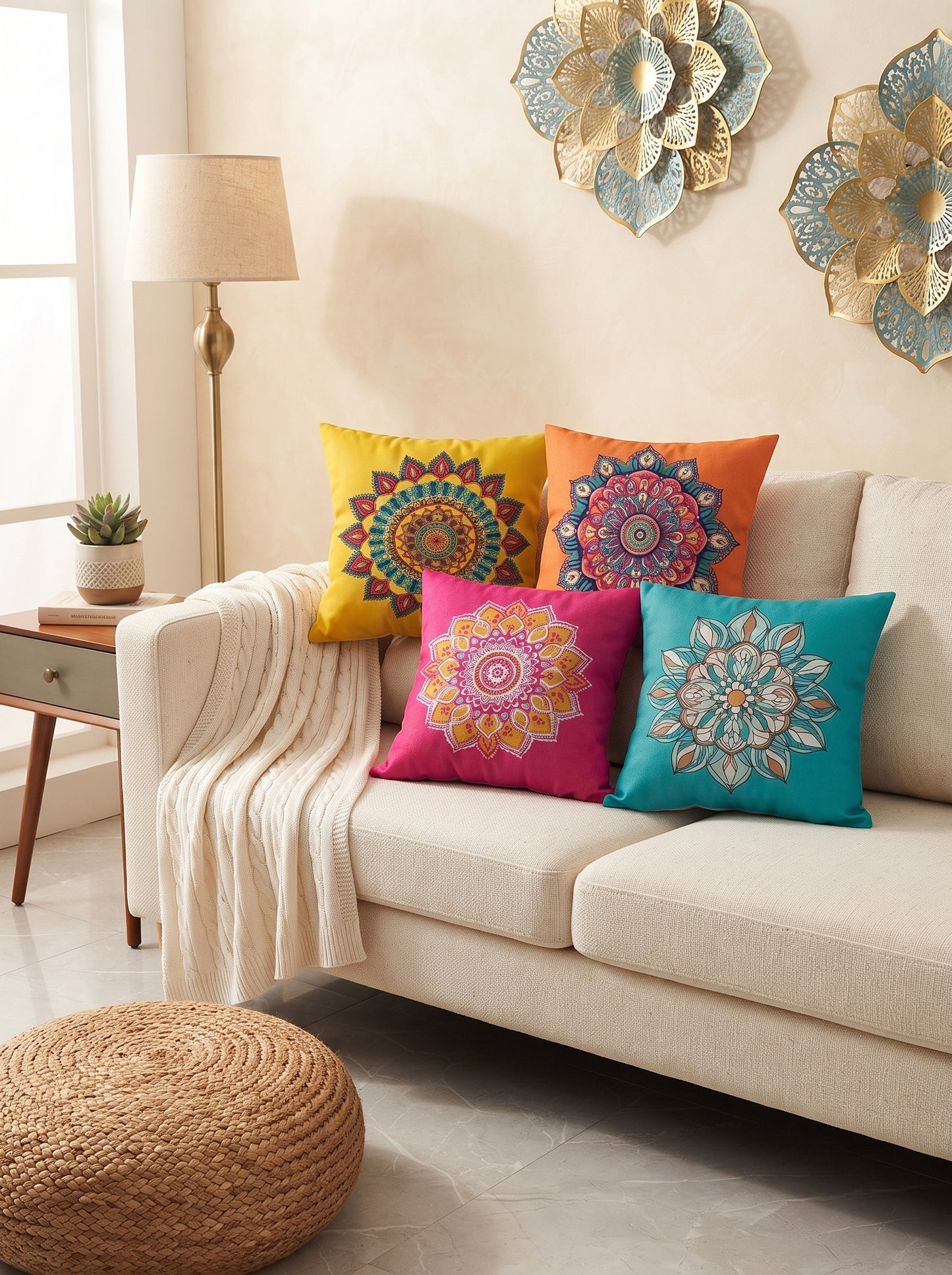 Vibrant Mandala Floral Cushion Cover