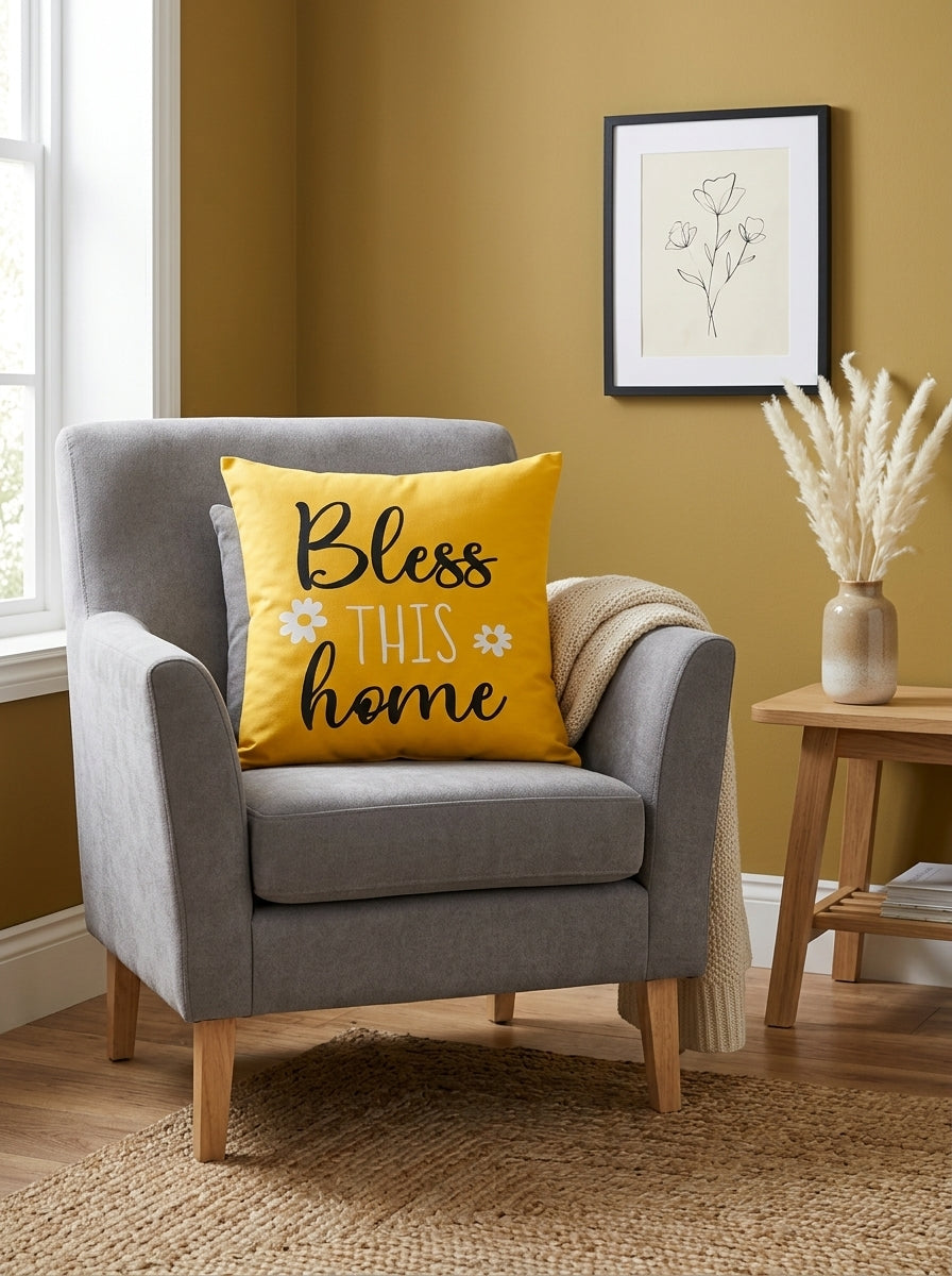 Yellow Floral & Typographic Cushion Covers