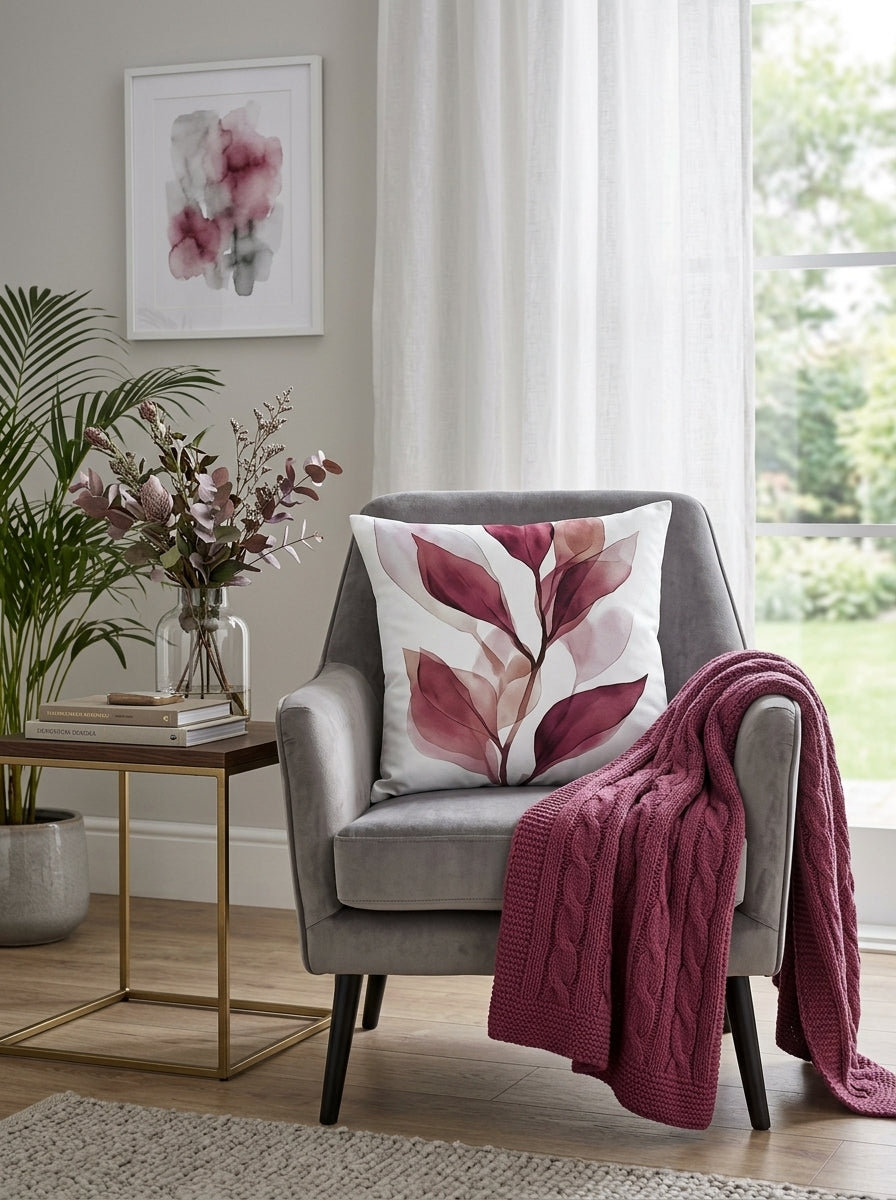 Burgundy Watercolour Botanical Cushion Covers