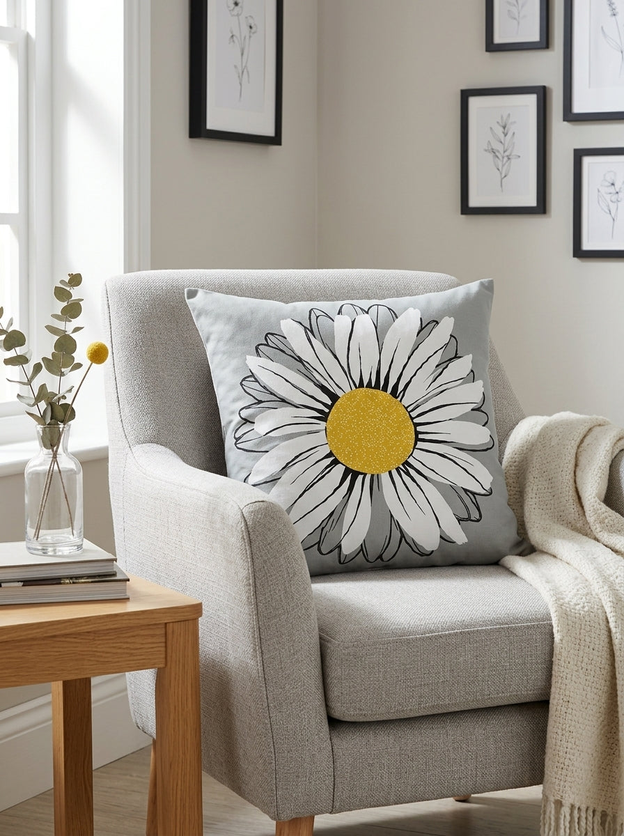 Yellow Floral & Typographic Cushion Covers