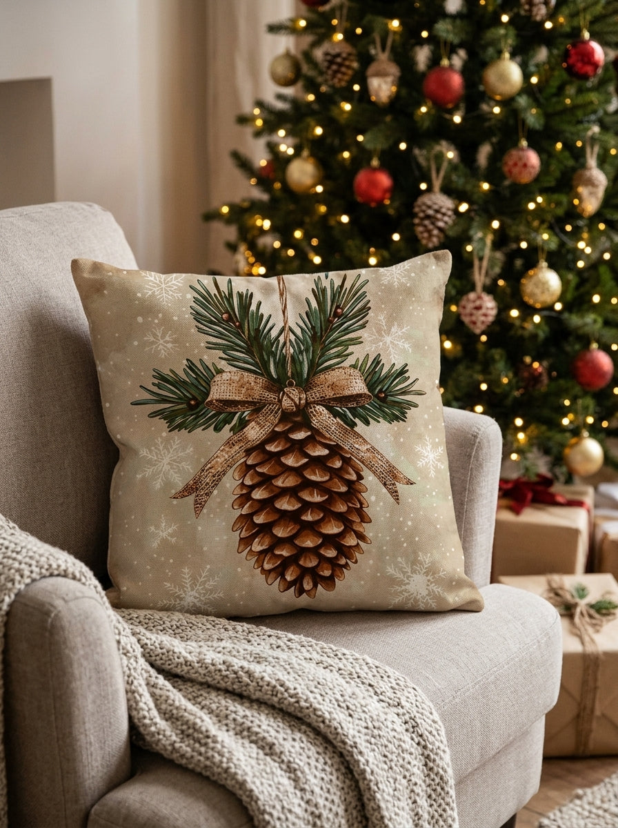Rustic Christmas Pinecone & Bell Cushion Covers