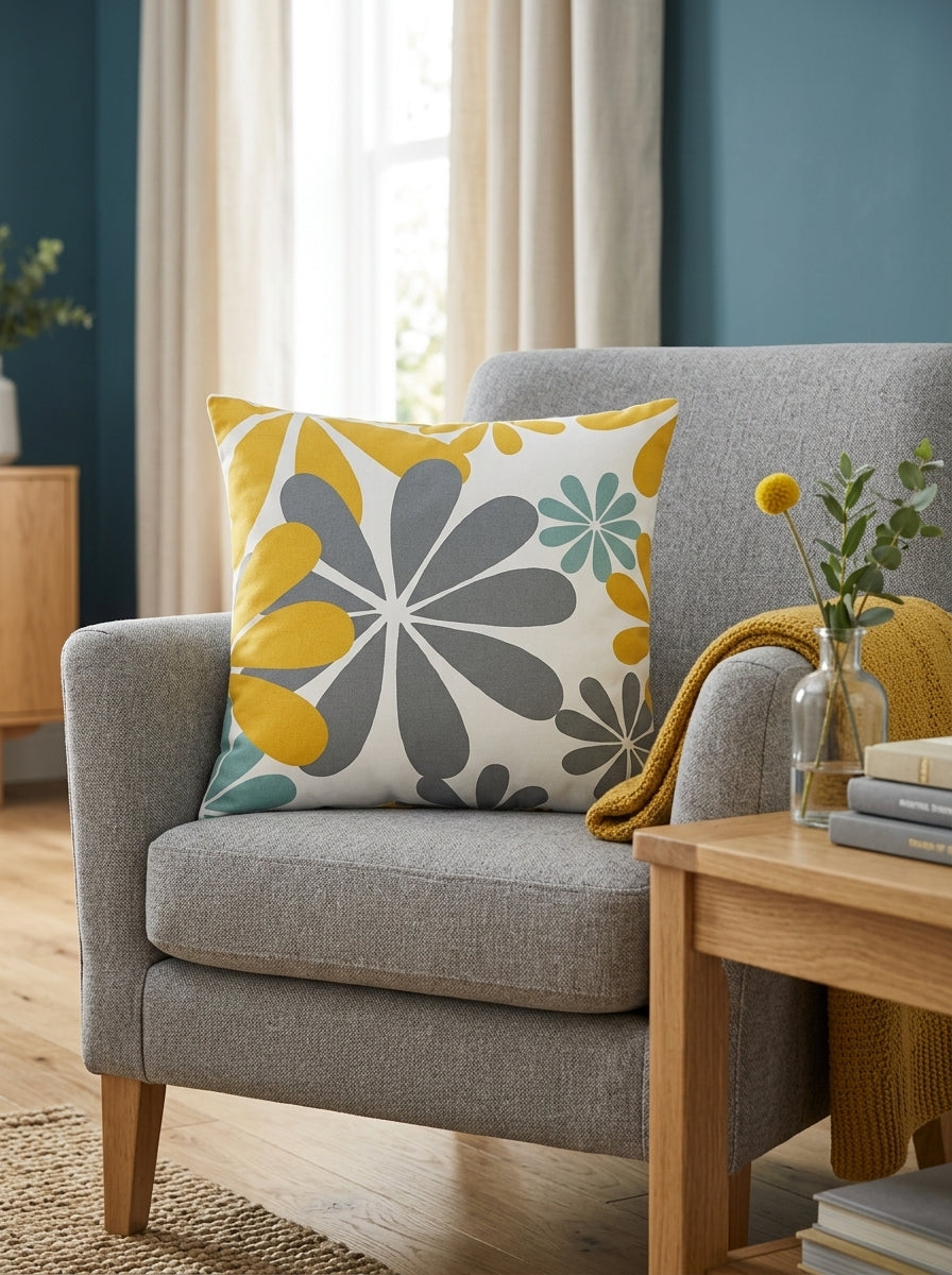 Yellow Floral & Typographic Cushion Covers