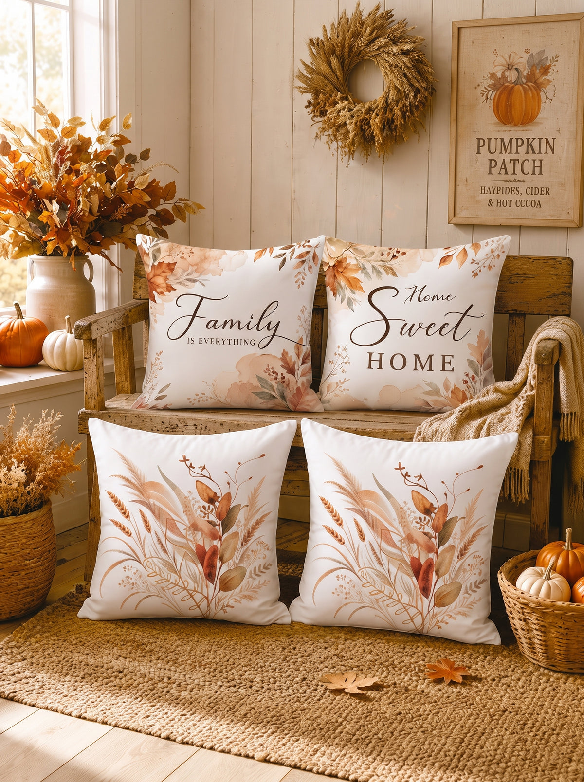 Autumn Botanical & Typographic Cushion Covers