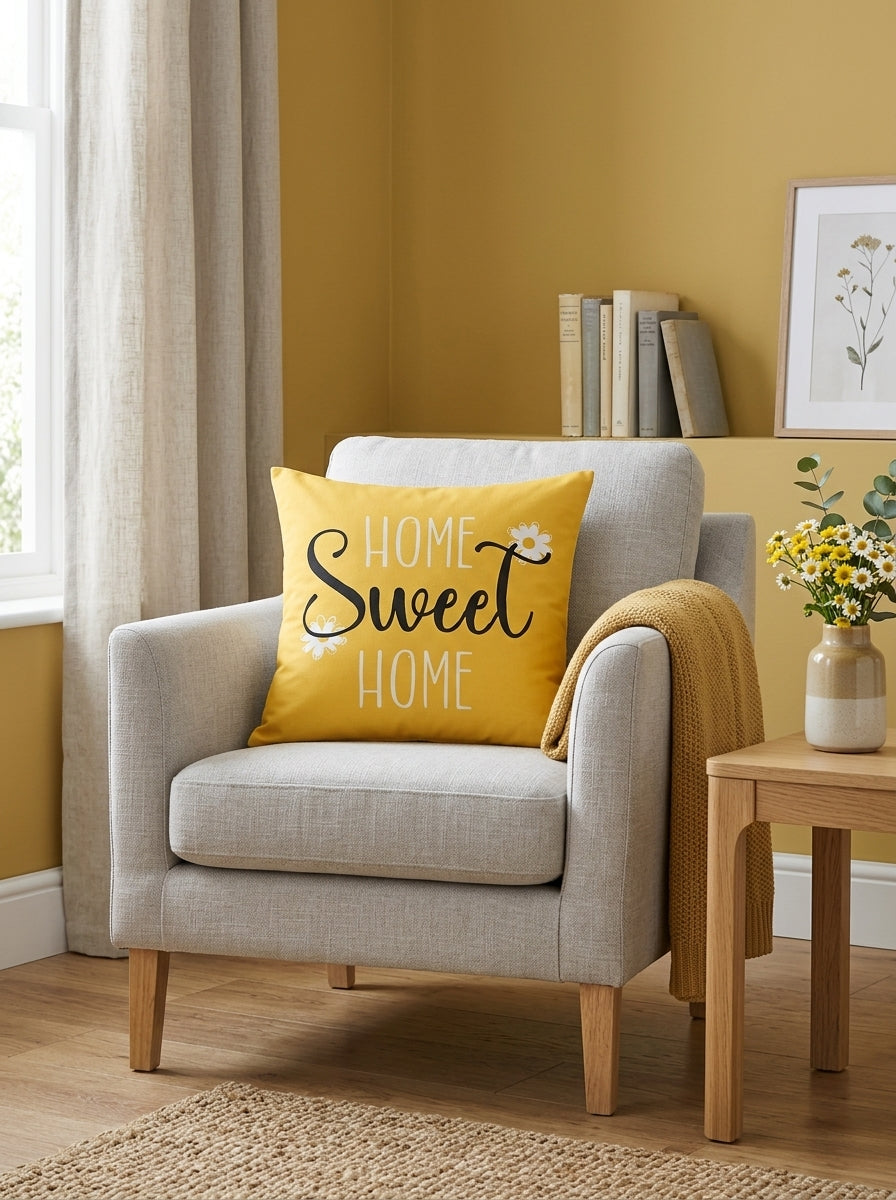 Yellow Floral & Typographic Cushion Covers