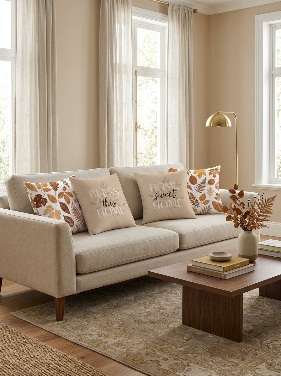 Neutral & Autumn Typographic Cushion Covers