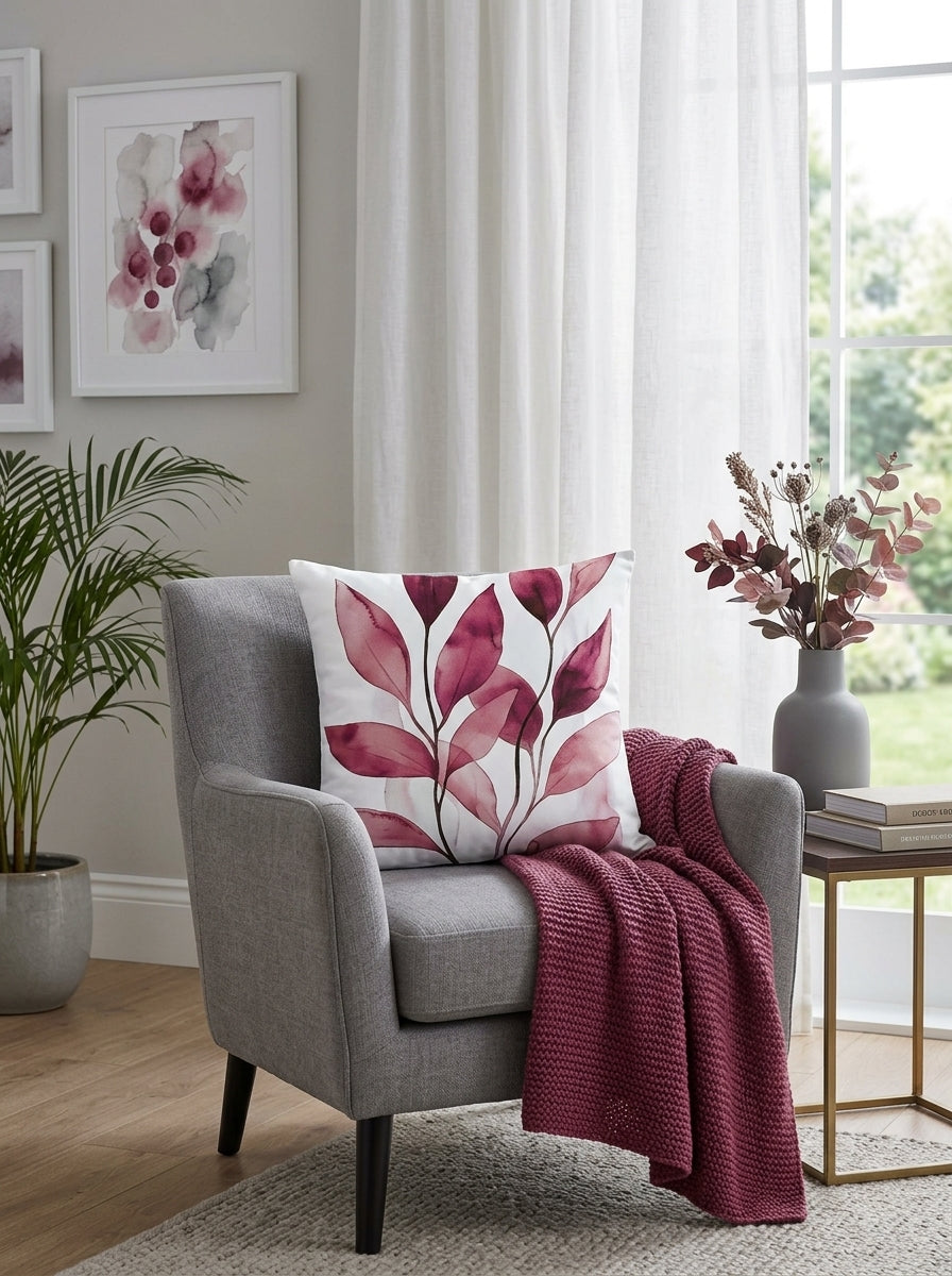 Burgundy Watercolour Botanical Cushion Covers