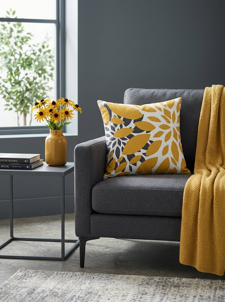 Yellow Floral & Typographic Cushion Covers