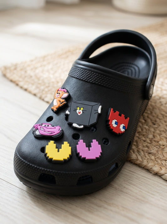 Crocs Enamels V – Retro Arcade & Cartoon Charm Set (6-Pack)