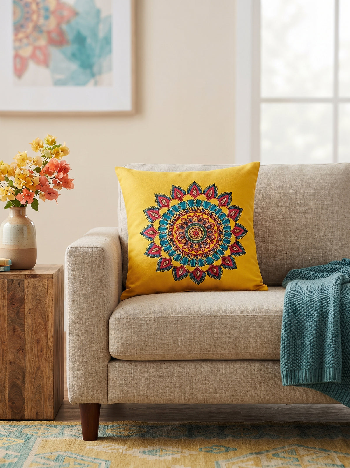 Vibrant Mandala Floral Cushion Cover