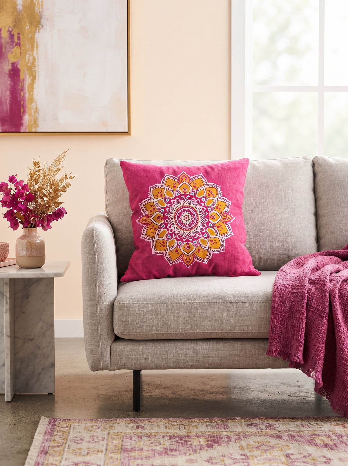Vibrant Mandala Floral Cushion Cover