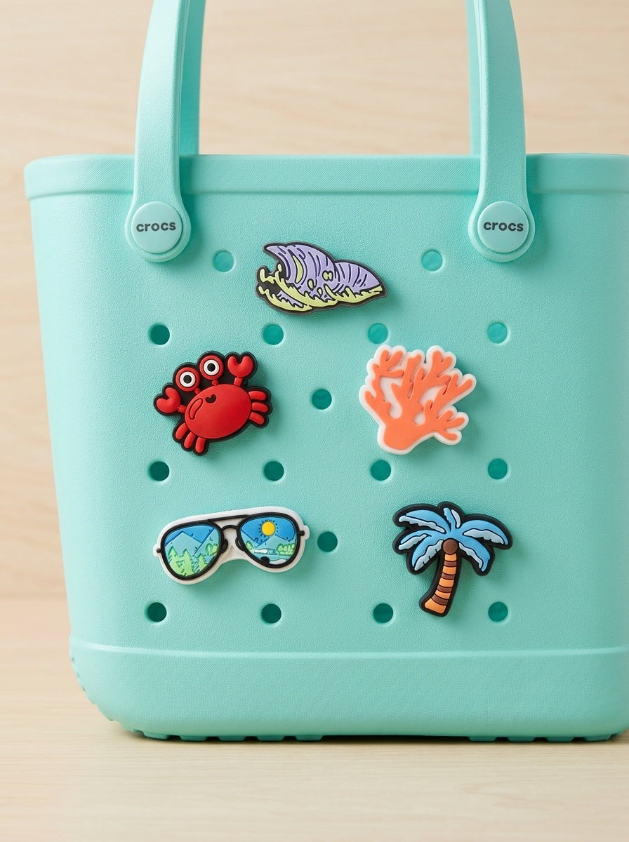 Tropical Beach Jibbitz Charm Pack – 5 Ocean-Themed Charms for Crocs