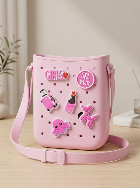Girl Power Jibbitz Charm Pack – 7 Pink Charms for Crocs Bags & Shoes