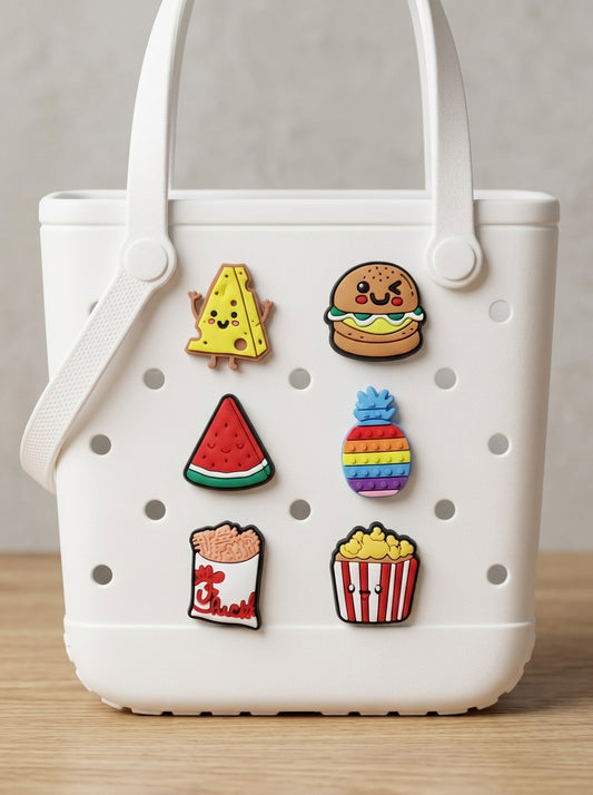 Food Fun Jibbitz Charm Pack – 6 Kawaii Food Charms for Crocs Shoes & Bags