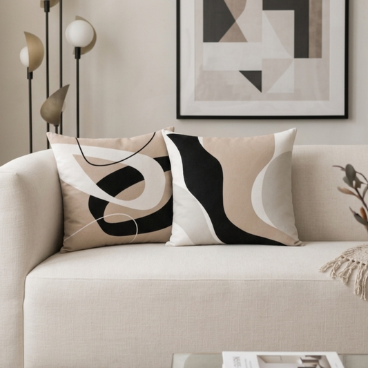 Modern Abstract Black Beige Cushion Covers Set