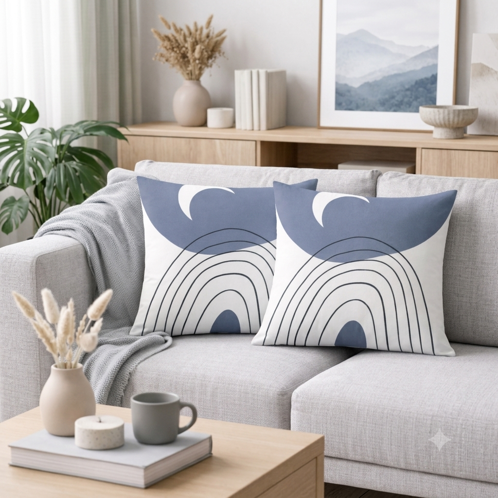 Abstract Blue-Gray Leaf Cushion Cover