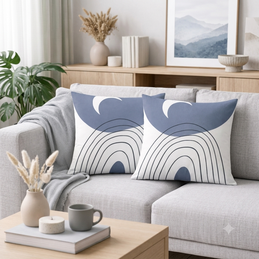 Abstract Blue-Gray Leaf Cushion Cover