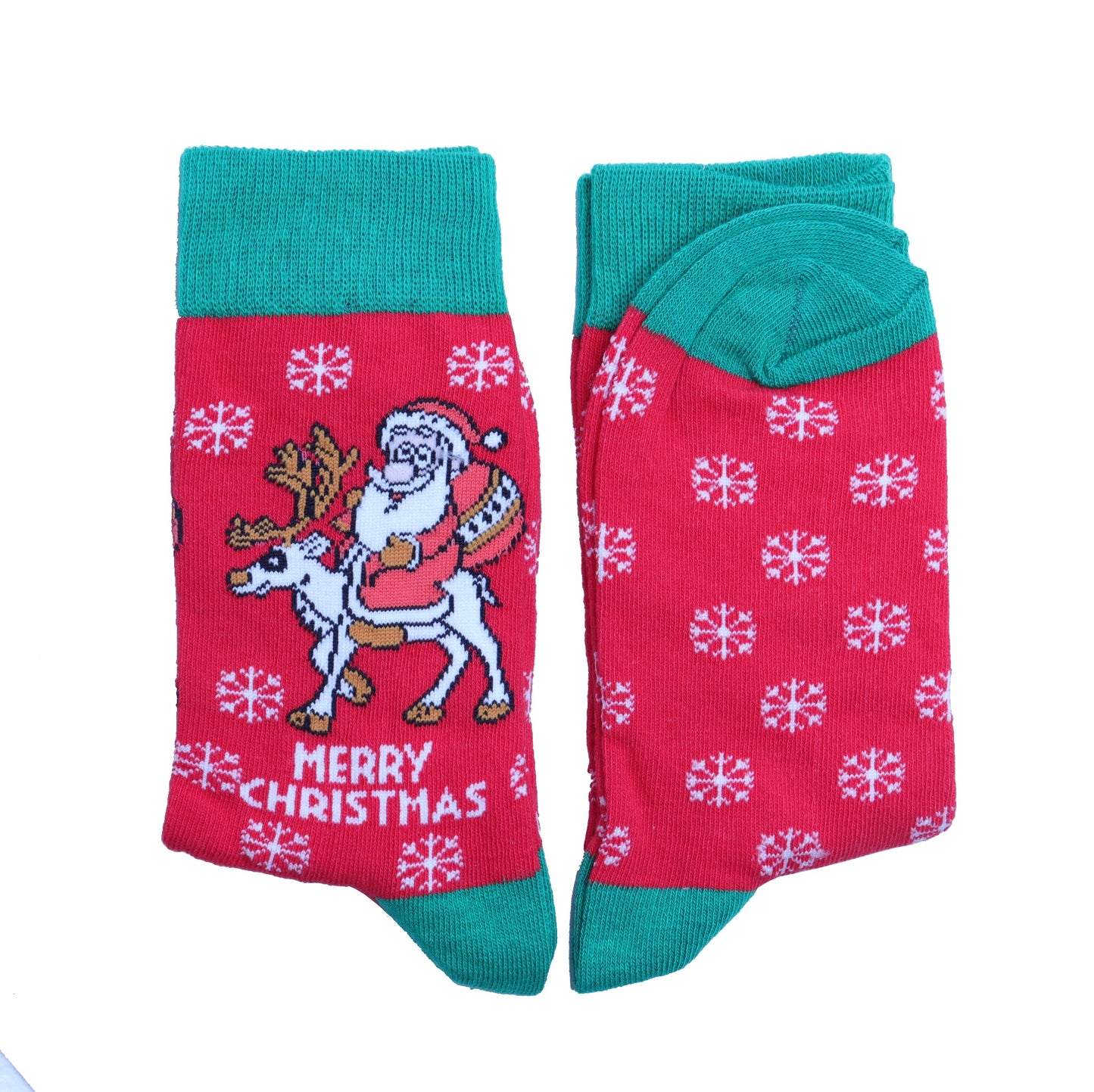 Santa on Rudolph - Red Christmas Socks